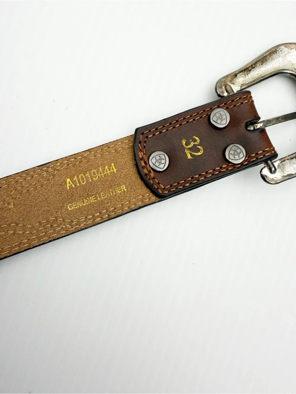 Ariat Genuine Brown Leather Silver Buckle Western Cowboy Belt